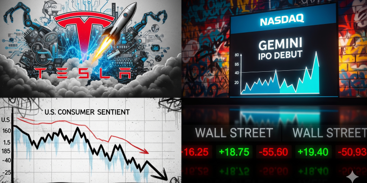 US digest: Tesla surge, consumer sentiment dips, Gemini makes debut